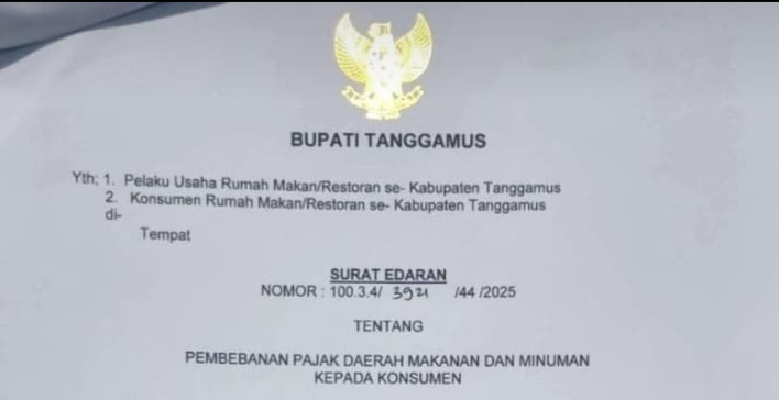 Bupati Tanggamus Rilis Surat Edaran Pembebanan Pajak Daerah Makan Minum