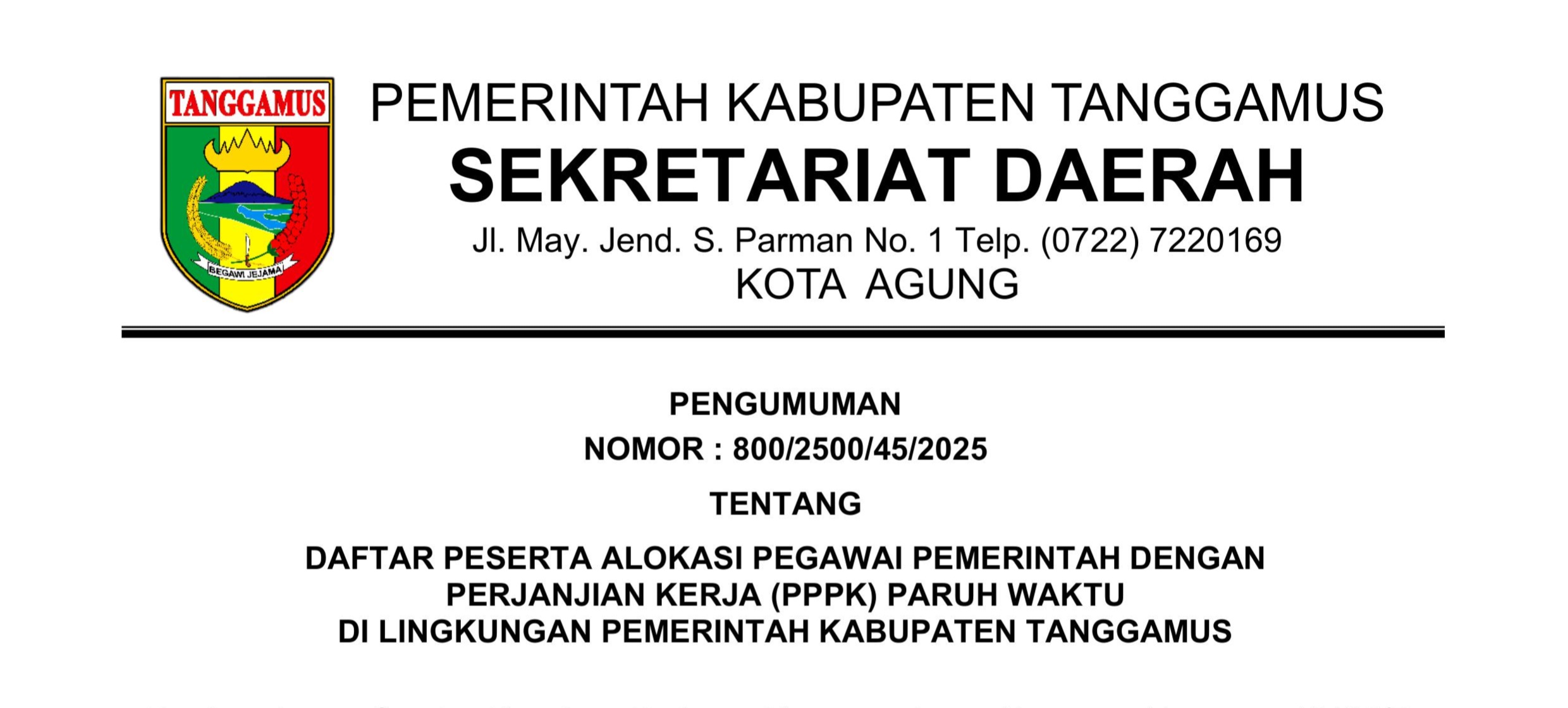 Pemkab Tanggamus Resmi Umumkan Penetapan Kebutuhan PPPK Paruh Waktu