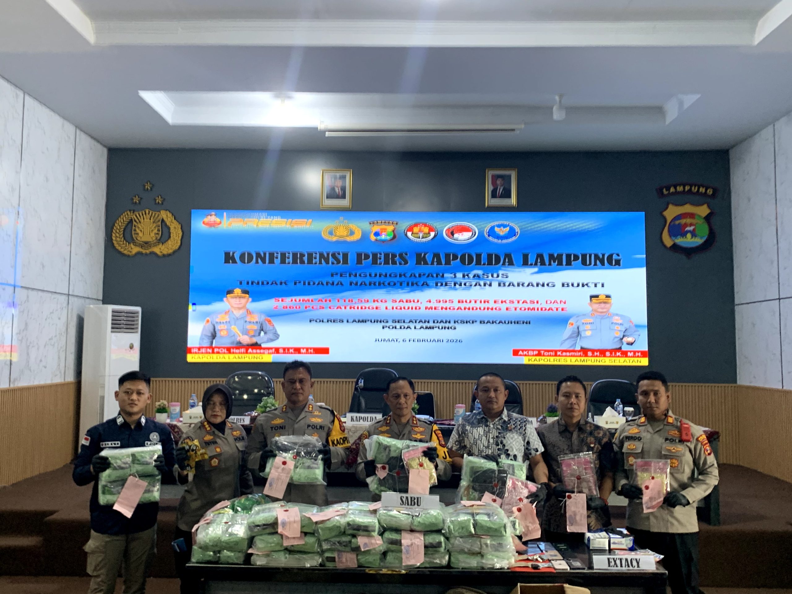 Polda Lampung Ungkap Peredaran Narkoba Jaringan Antarprovinsi, Sita Sabu 118,6 Kg dan Ribuan Ekstasi