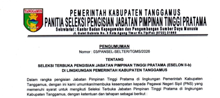 Pemkab Tanggamus Resmi Lelang Jabatan 5 Kepala OPD, Kepala BKPSDM: Setiap ASN Punya Peluang, Tidak Terbatas di Tanggamus Saja